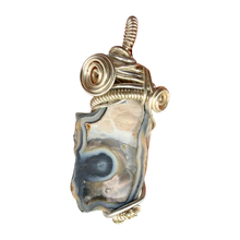 Load image into Gallery viewer, Beige & Blue Wire Wrapped Coral Geode Necklace - Oceanic Fossil