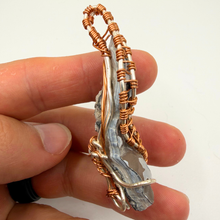 Load image into Gallery viewer, Blue & White Handcrafted Wire Wrapped Coral Geode Necklace