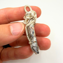 Load image into Gallery viewer, Beige & Blue Wire Wrapped Coral Geode Necklace - Oceanic Fossil