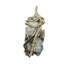Load image into Gallery viewer, Beige & Blue Wire Wrapped Coral Geode Necklace - Oceanic Fossil