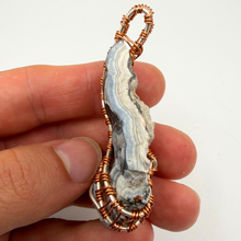 Load image into Gallery viewer, Blue & White Handcrafted Wire Wrapped Coral Geode Necklace