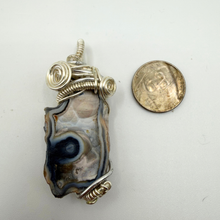 Load image into Gallery viewer, Beige & Blue Wire Wrapped Coral Geode Necklace - Oceanic Fossil