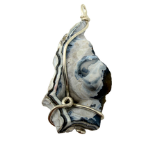 Load image into Gallery viewer, Black & Blue Handcrafted Wire Wrapped Coral Geode Necklace