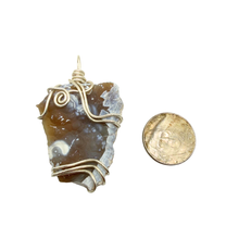 Load image into Gallery viewer, Orange & Blue Handcrafted Wire Wrapped Coral Geode Necklace