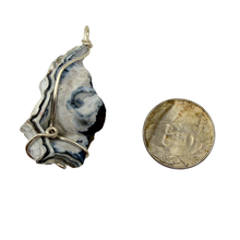 Load image into Gallery viewer, Black & Blue Handcrafted Wire Wrapped Coral Geode Necklace