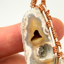 Load image into Gallery viewer, Orange & White Handcrafted Wire Wrapped Coral Geode Necklace