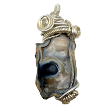 Load image into Gallery viewer, Beige & Blue Wire Wrapped Coral Geode Necklace - Oceanic Fossil