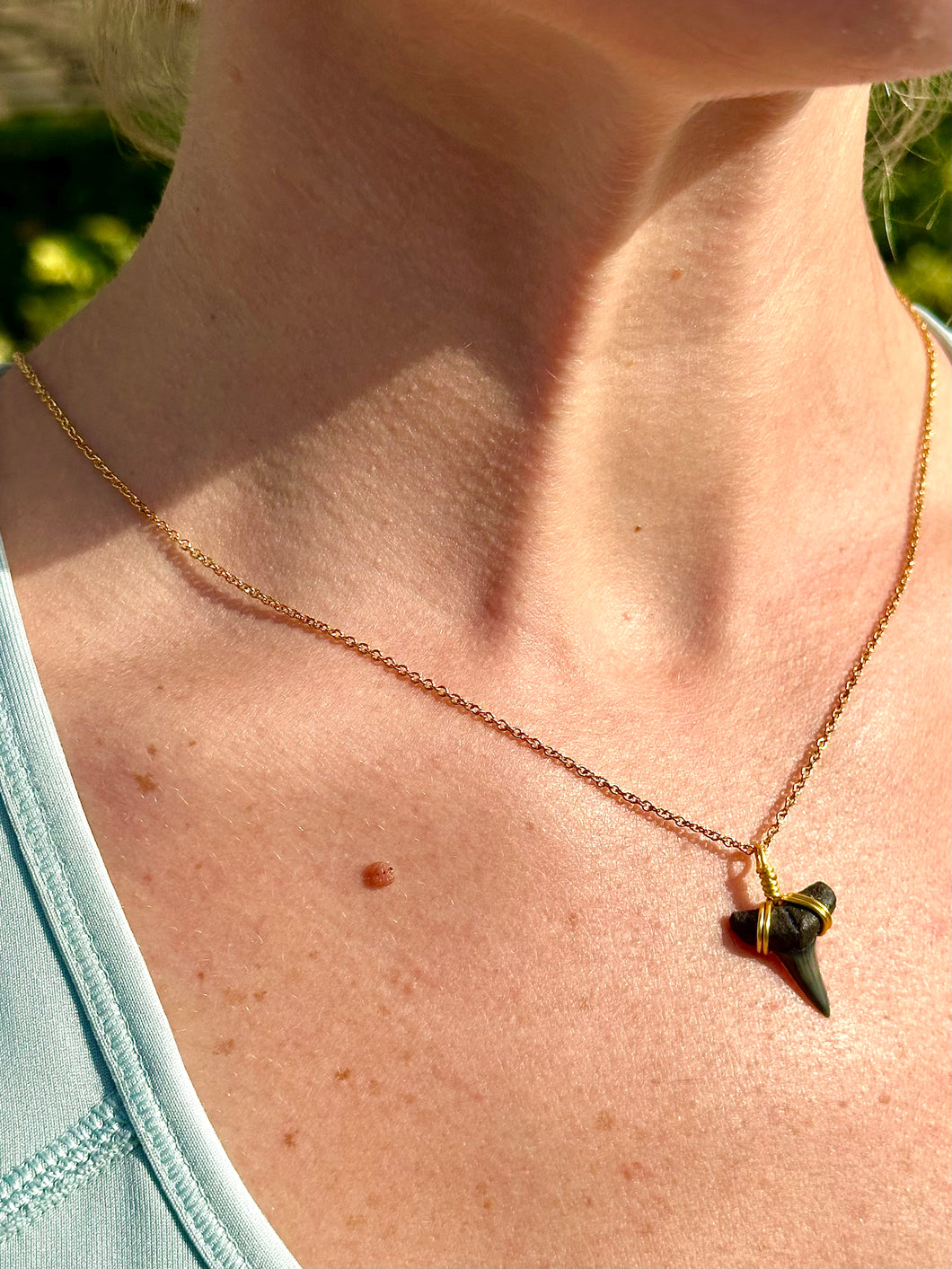 Real Gold Filled Shark Tooth Dainty Chain Necklace, 14 Karat