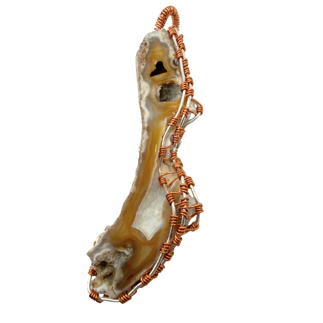 Orange & White Handcrafted Wire Wrapped Coral Geode Necklace