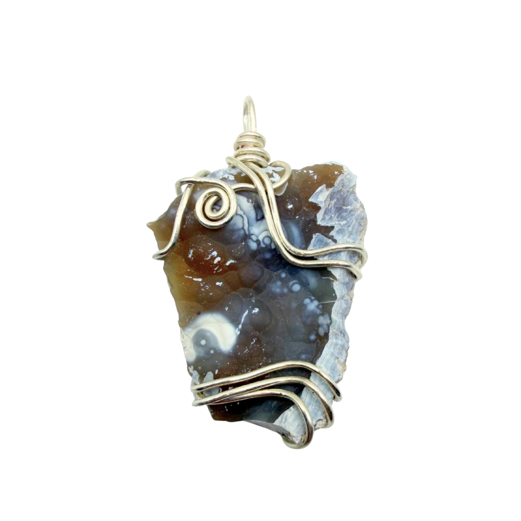 Orange & Blue Handcrafted Wire Wrapped Coral Geode Necklace