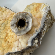 Load image into Gallery viewer, LARGE White &amp; Yellow Agatized Coral Geode
