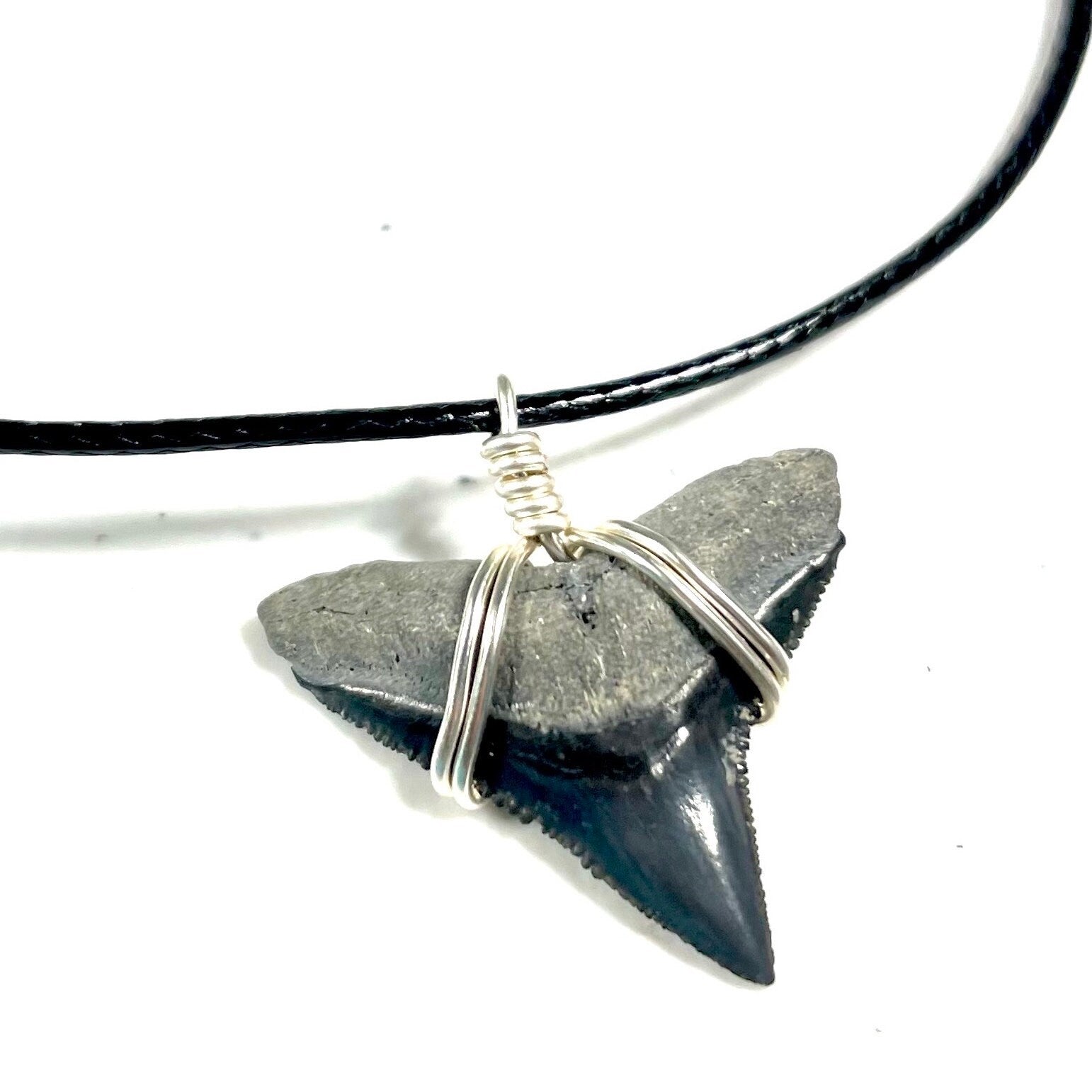 Fossilized Blue Shark Tooth Necklace/ punk rock / gothic jewelry / witchy  jewelry / occult / esoteric / rustic / taxidermy / crust punk